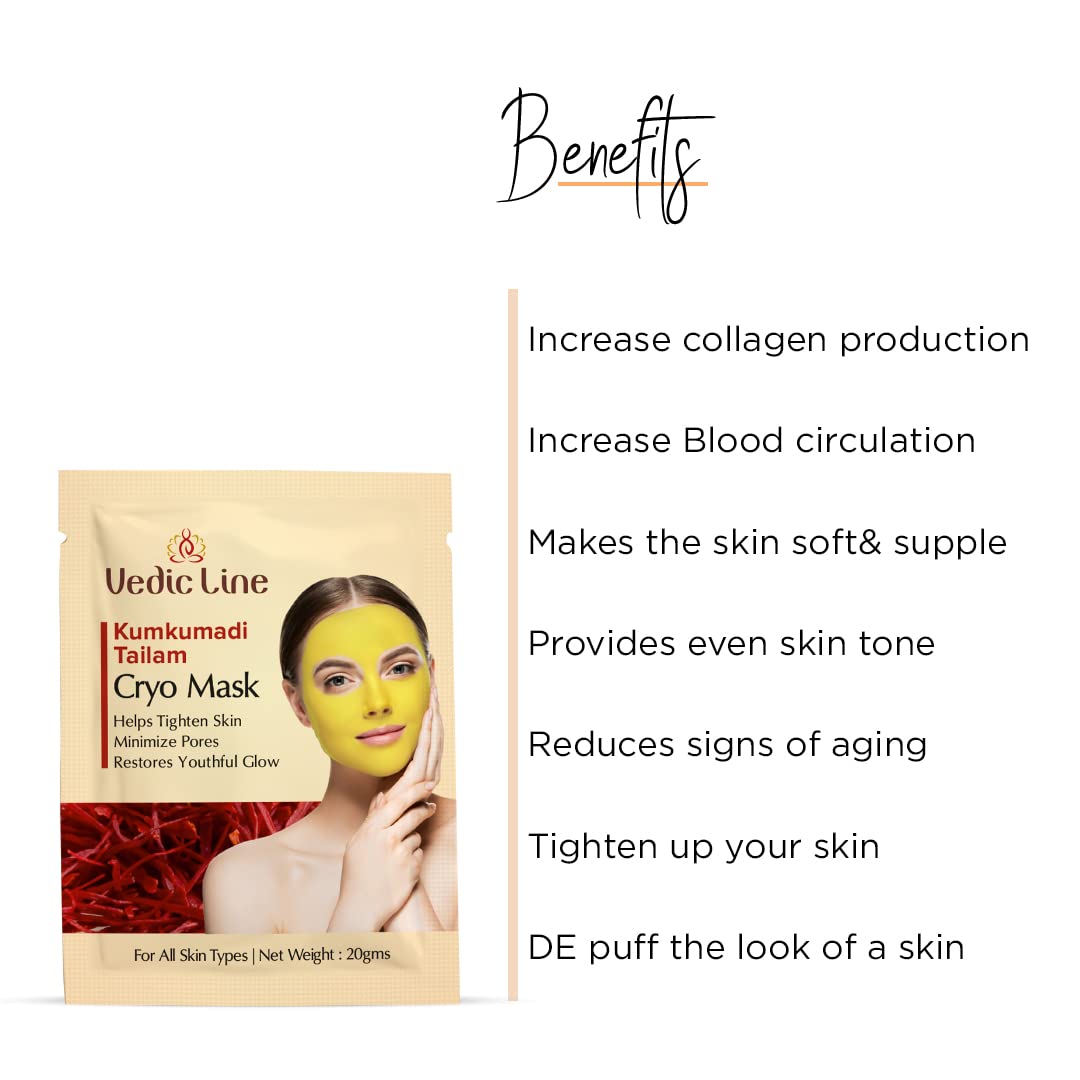 Vedic Line Kumkumadi Tailam Cryo Mask Minimizes Pigmentation, Wrinkles & Uplifting Sagging Skin With Aloe Vera And Coconut Oil For Youthful Looking Skin, 20Mg