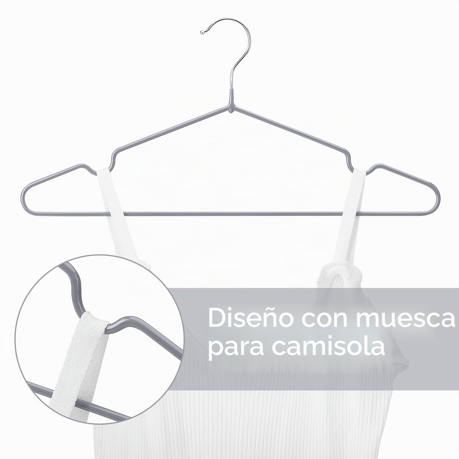 HOUSE DAY Perchas de Metal 40 Unidades, Antideslizantes para Ropa, Ahorra Espacio, para Abrigos, Camisas, Blusas, Vestidos, Tops, Recubrimiento de PVC, Color Gris