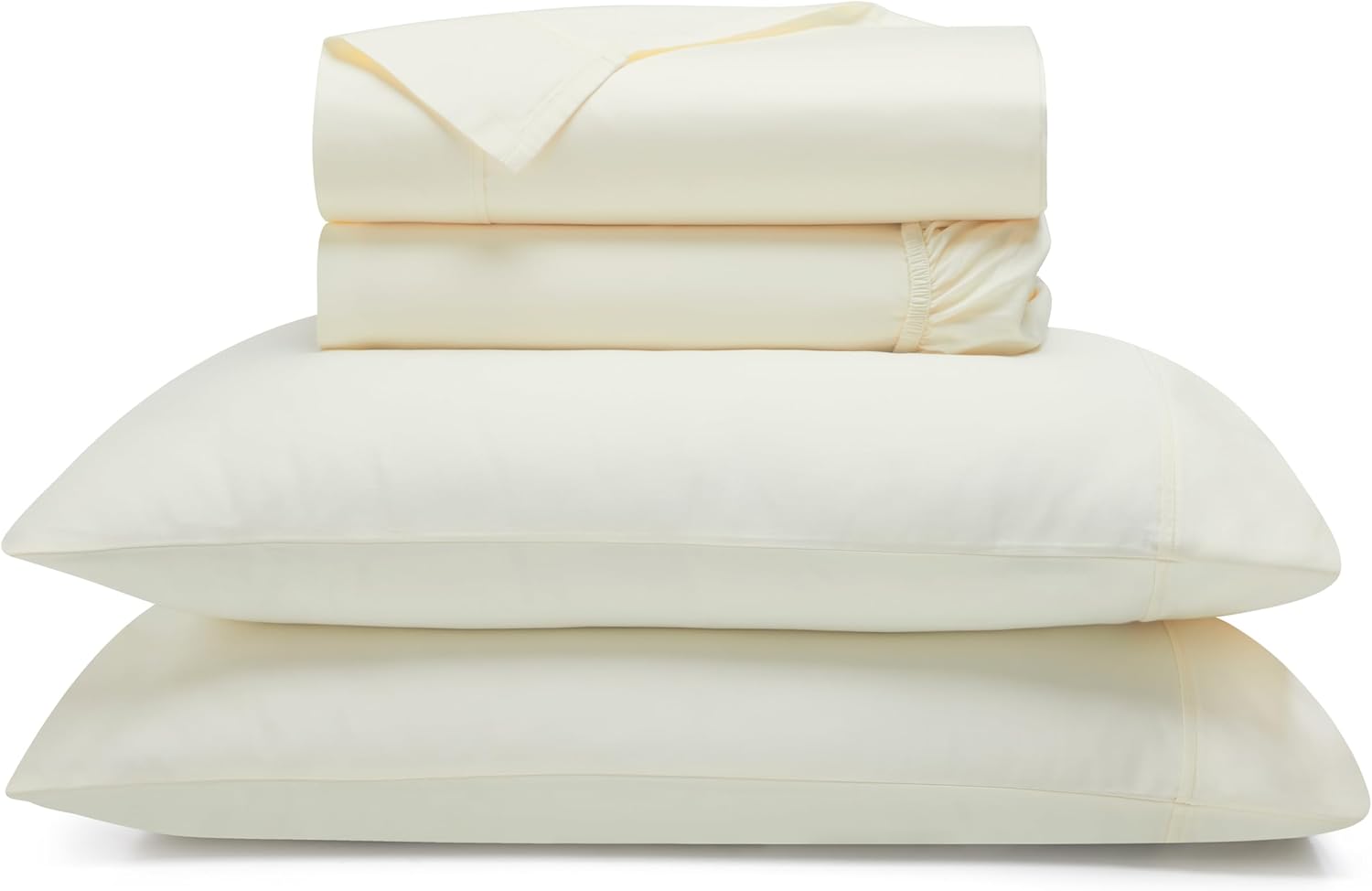 Superior Pavo Cotton Sheet Set, Sateen Weave, Soft Bedding, Modern Luxury, Comfortable, Easy Care Home Decor Essentials, Solid Design, 20" Deep Pocket Sheet Set, King, Ivory