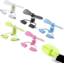 KARELLS 3 in 1 Mini-Handy-Ventilator,Mini-Handy-Lüfter,5 PCS Tragbarer USB Lüfter,Handy Ventilator für i-Phone Type-C und Android,Handy klein Fan (Blue/White/Pink/Green/Black)