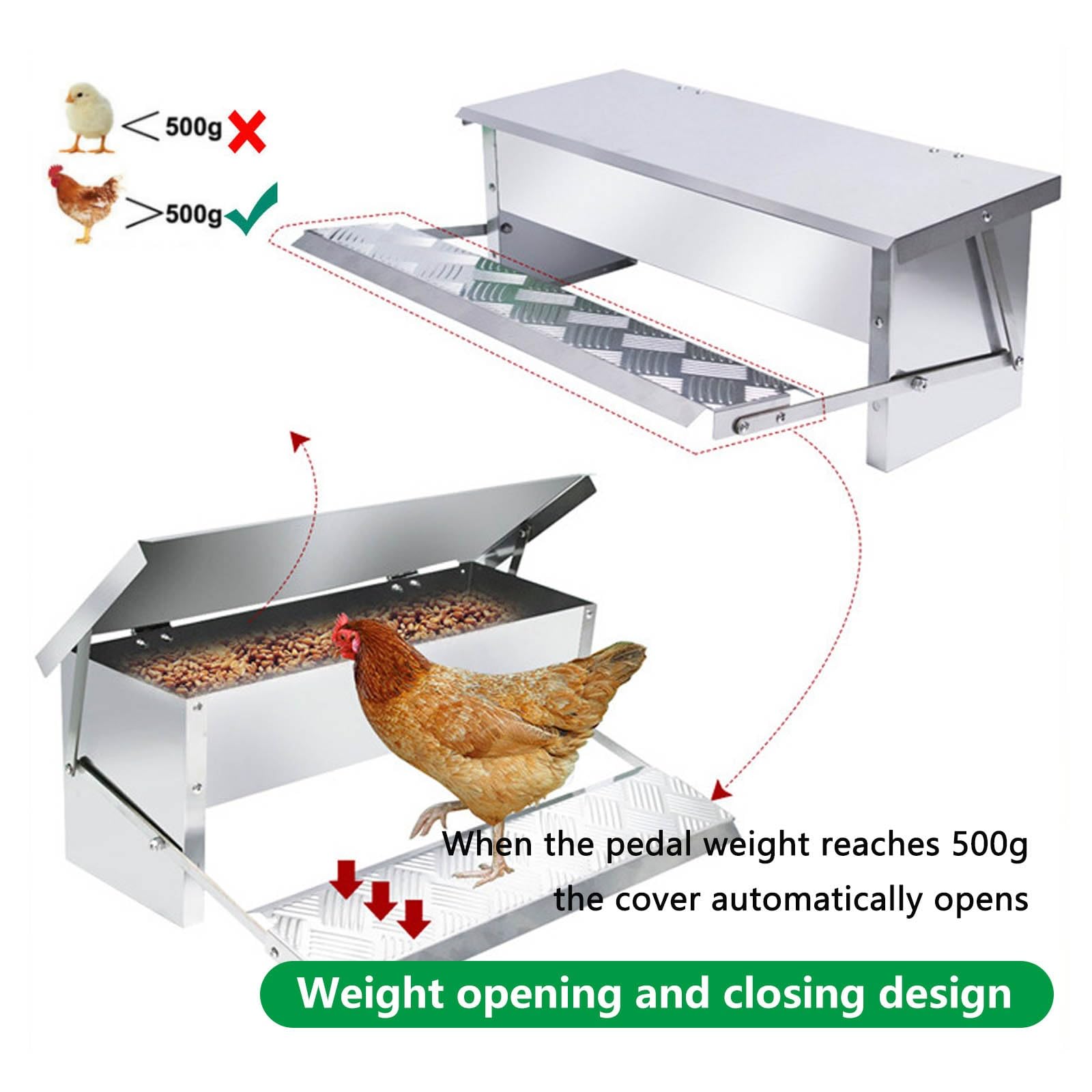 Comedero AutomáTico para Gallinas Comedero con Pedal AutomáTico Interruptor de Gravedad Comedero Gallinas Antipajaros FáCil de Limpiar Comederos AutomáTicos de Pollos con Tapa