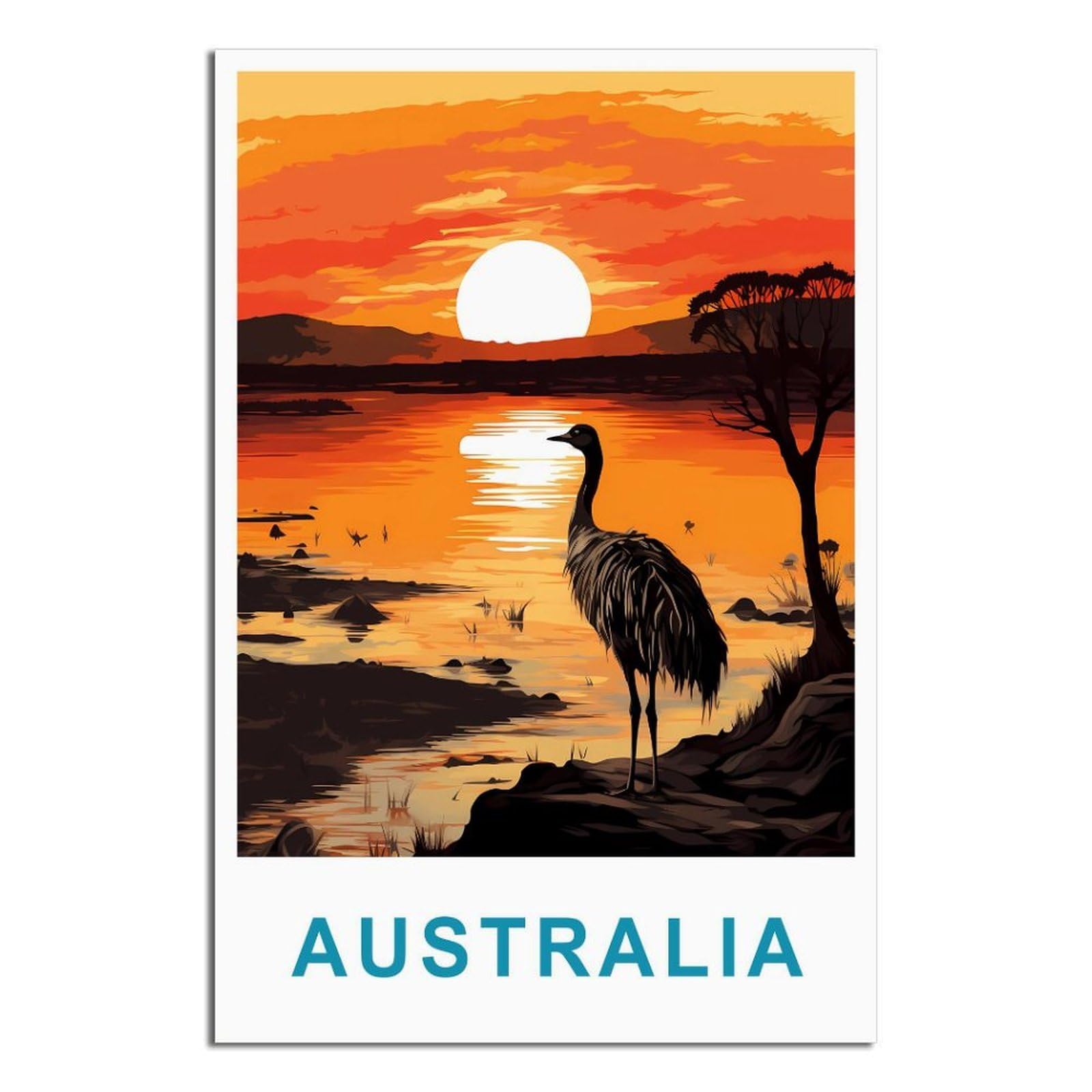 SLJGINEU Australia Vintage Travel Posters Emu 08x12inch(20x30cm) Canvas Wall Art Print Modern Painting Poster for Living Room Decor