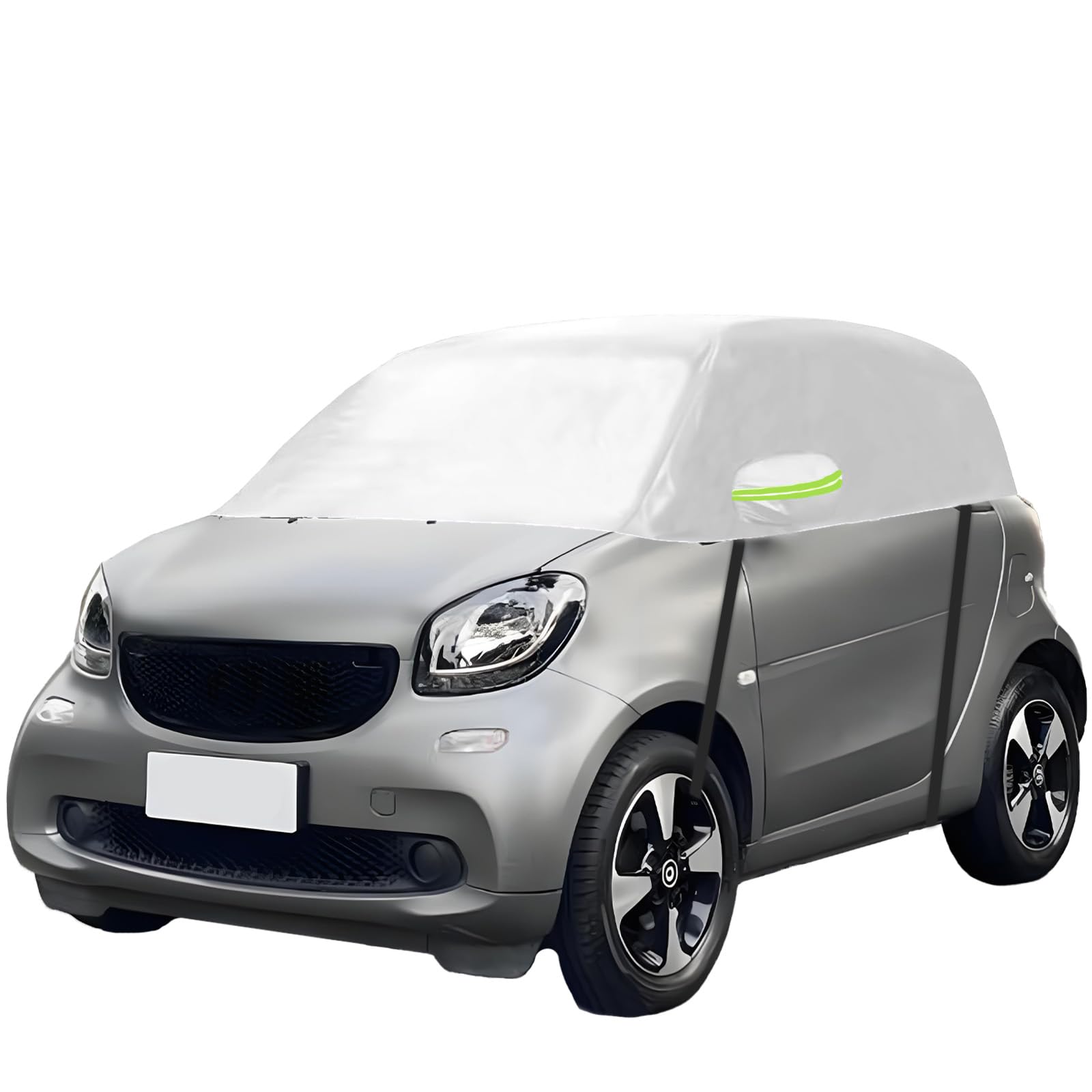 Halbgarage Autoabdeckung Wasserdicht Passend für Smart Fortwo 2006-2025, Halbgarage Verdickter Allwetter, Atmungsaktiv Halbabdeckung Autoplane, Autogarage Halbabdeckung vor Schnee und Sonne (Weiß)