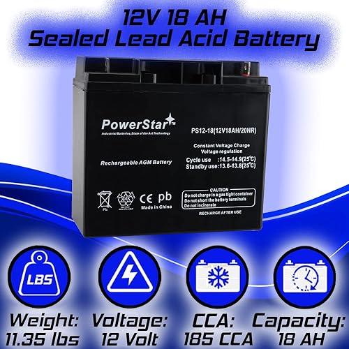 Miniatura 9 de PowerStar 12V 18Ah Batería de plomo-ácido sellada  Compatible con generador Briggs & Stratton B4489GS, 193043GS, y sistemas de respaldo UPS