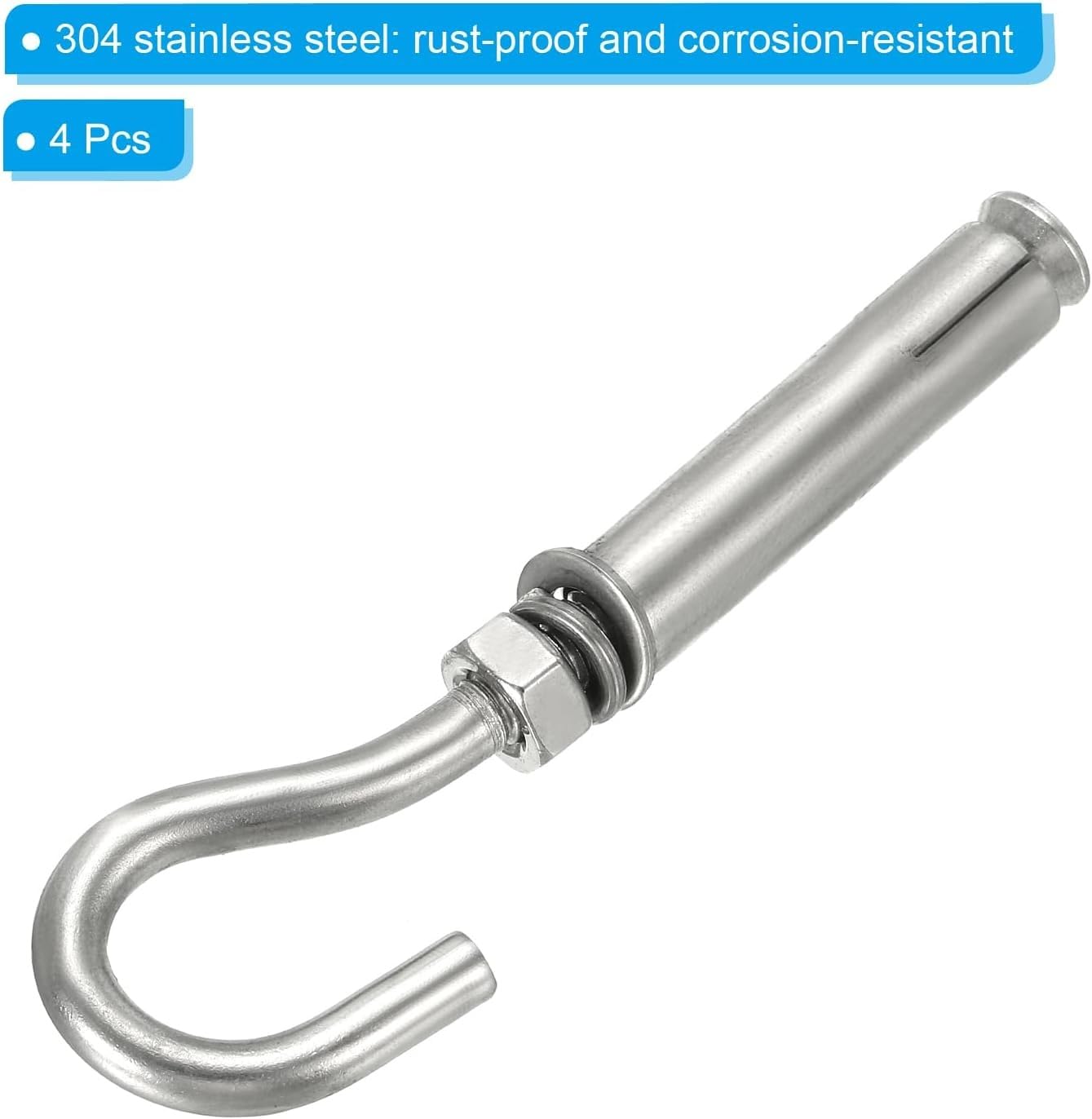 M8 304 Stainless Steel Expansion Hook, Heavy Duty Concrete Hook, Open