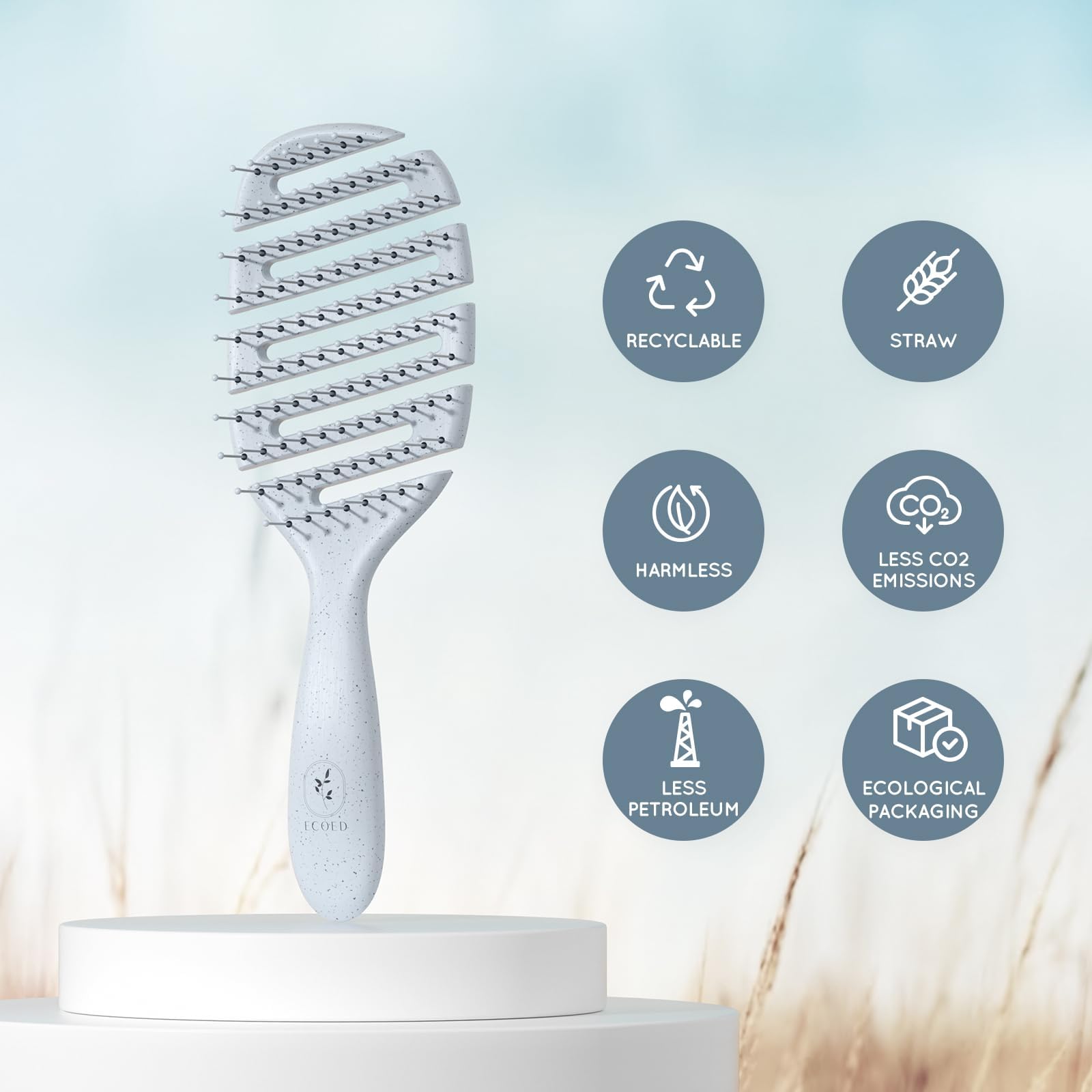 Ecoed Cepillo de cabello degradable ventilado, cepillo desenredante para cabello rizado, grueso y liso, desenreda y suaviza rápidamente el cabello, cepillo para cabello para mujeres y hombres