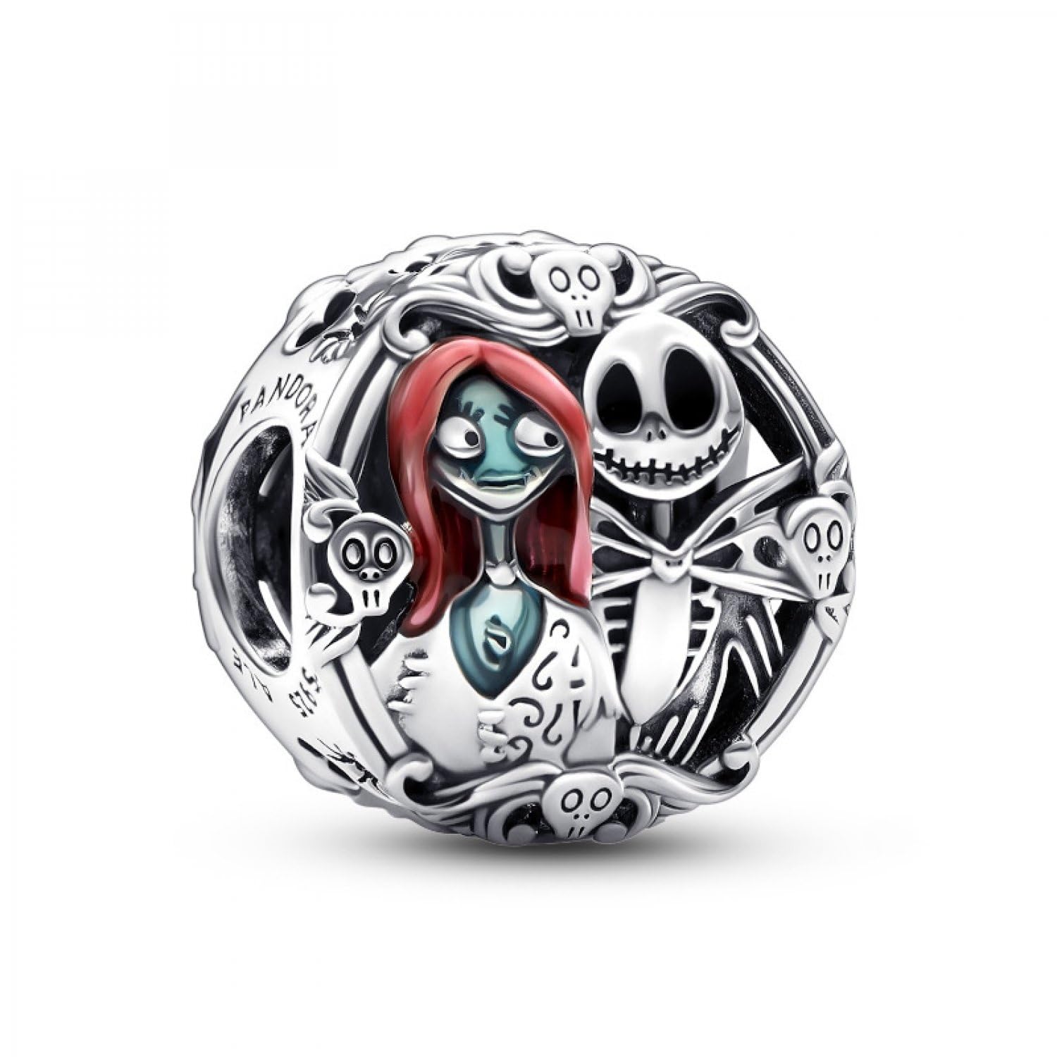 PANDORA Disney Ciondolo con Sally e Jack in argento Sterling con smalto nero, rosso e blu