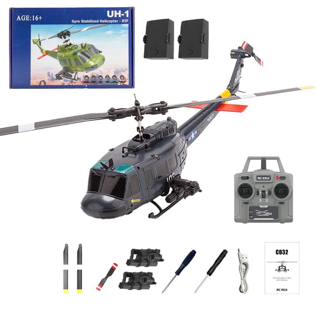 C032 UH-1 Huey RC Helicopter for Adults, 1/48 Scale 2.4G 6CH