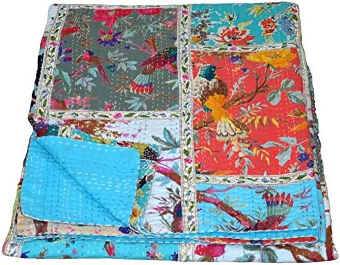 Bird Print Patchwork Cotton Kantha Quilt Throw Blanket Bedspread Gudari (Twin Size) - Image 3