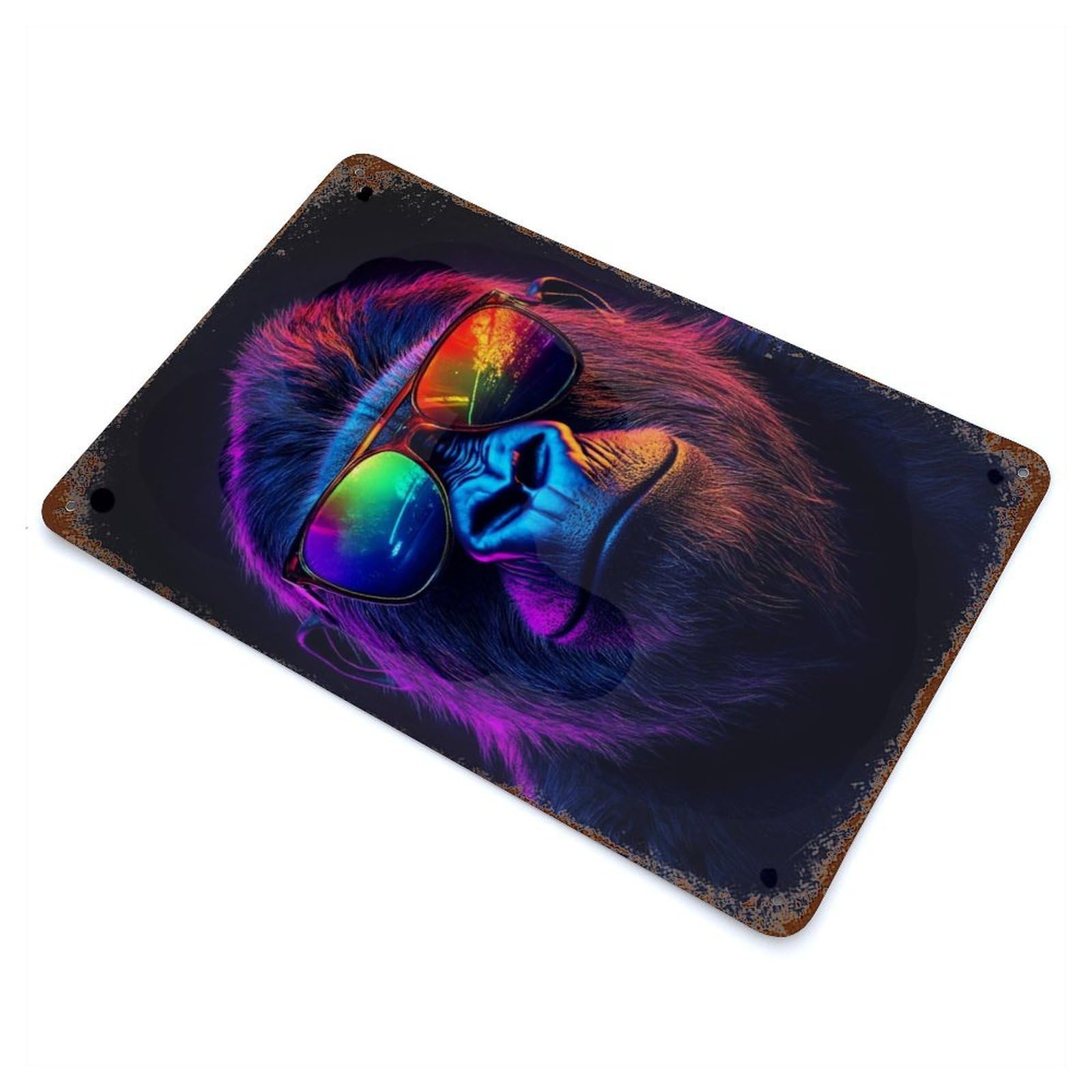 Cool Gorilla with Sunglasses Rustic Tin Plaque 11.8"x7.9", Ideal for Shed, Workshop And Garage Wall Decor