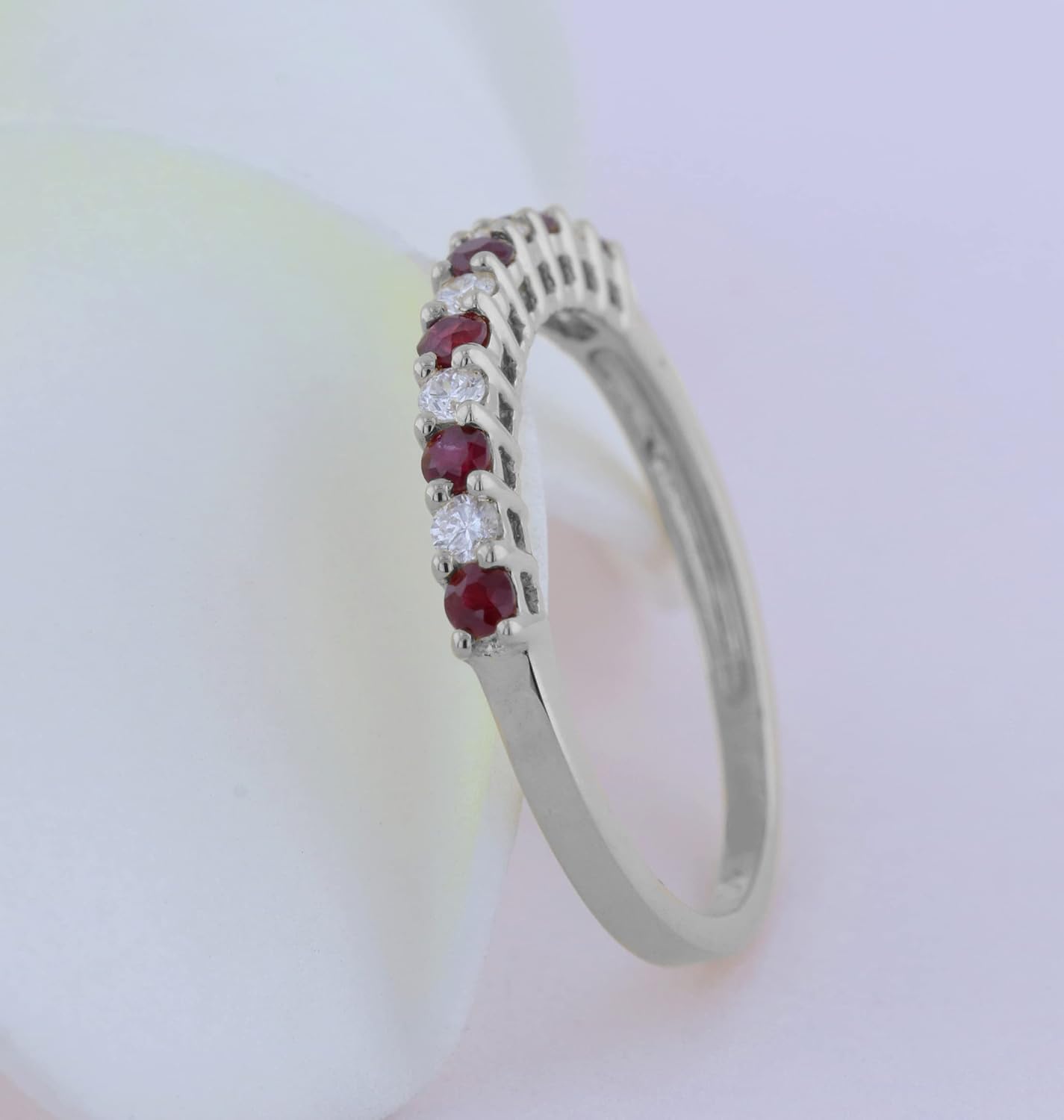 Dazzlingrock Collection Round Alternate Ruby & White Diamond Vintage Style Stackable Wedding Band for Her in 14K Solid White Gold Size 8