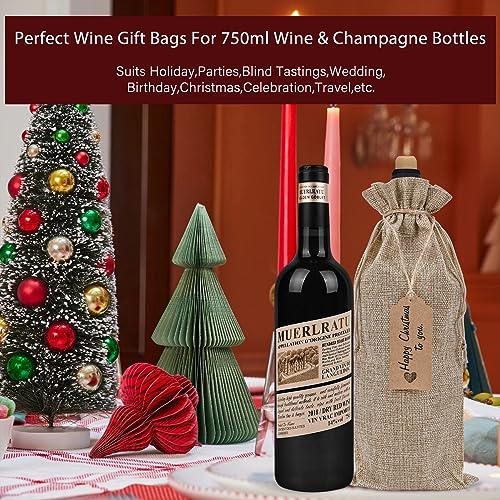 Image of Sailup Burlap Wine Bags 12 Pcs Wine Bottle Gift Bags with Drawstrings Tags & Ropes for Christmas Weddings Holiday Party, Birthdays, Travel, Blind Tastings, Reusable Gift Bags Home Storage 750ml