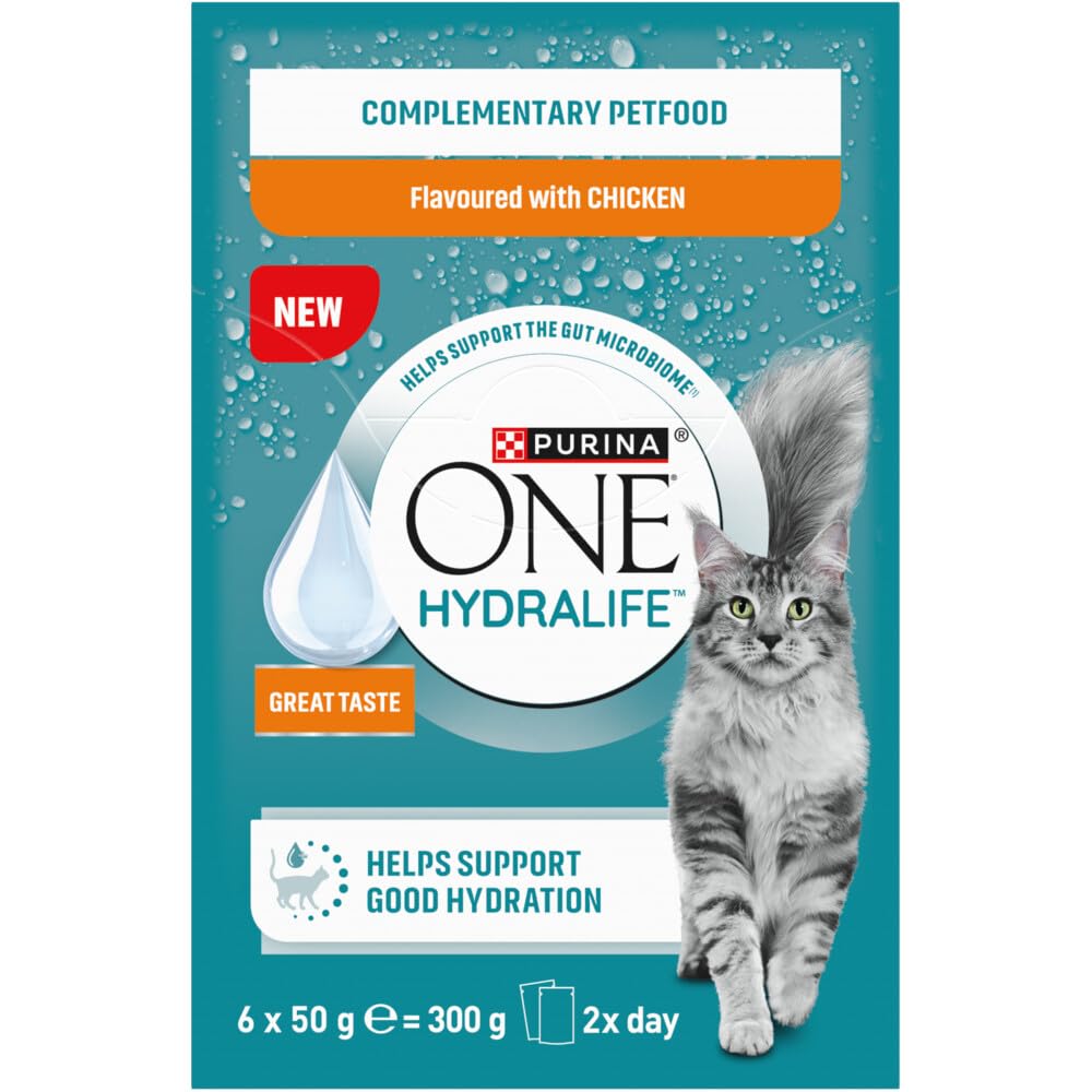 PURINA ONE | HYDRALIFE | Supplementary Food for Adult Cats | Helps Promote Good Hydration and Support the Gut Microbiome in Cats | Chicken | Fresh Sachets | 6 x 50g