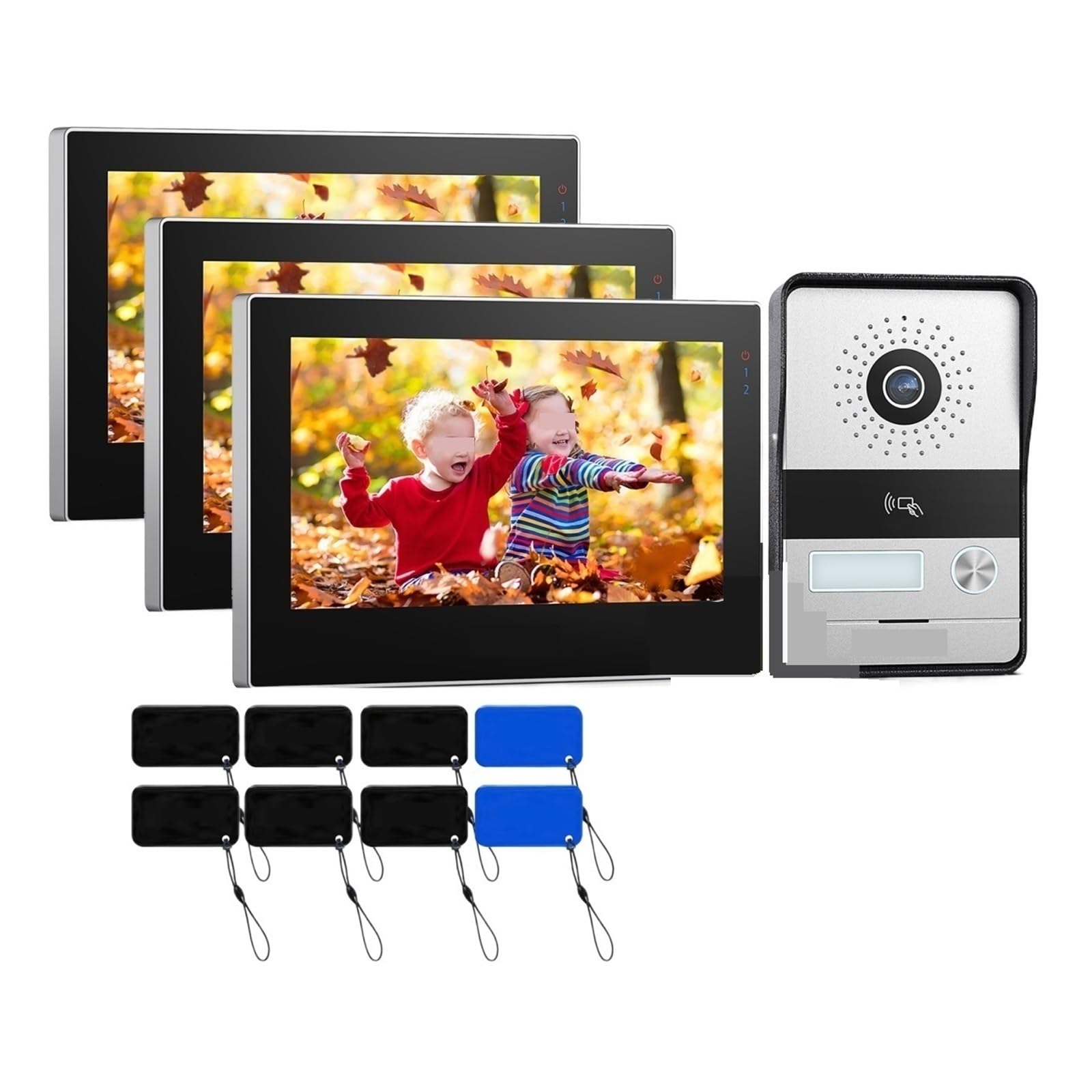 2-przewodowy Wideodomofon WiFi Domofon 7 Cali 1080P Ekran Dotykowy Monitor APP/Swipe/Card 3w1 Odblokuj WyraźNy Wyświetlacz Ochrona Każdą Pogodę(1D3M)