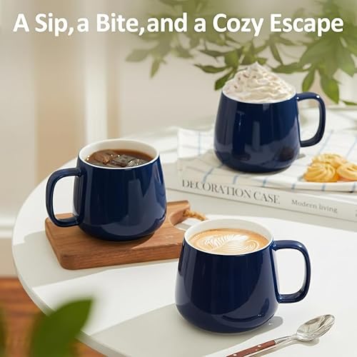 Miniatura 6 de Teocera Juego de 4 tazas de café de cerámica de 16 onzas, apilables, aptas para microondas, lavavajillas y horno, ideales para café, capuchino,