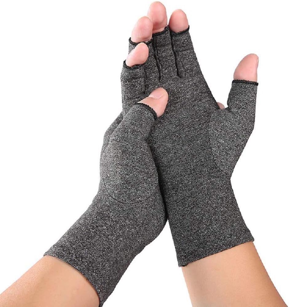 VITTO Anti-Arthritis Gloves Women & Men - Compression Gloves for Arthritis Pain Relief, Carpal Tunnel, Injuries - Fingerless Gloves for Women & Fingerless Gloves for Men (Medium, Grey)