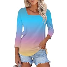 3/4 Length Sleeve Tops Women,Elbow Sleeve Workout Shirts Plain Basic Casual Blouse Square Neck Tunic Top Fall 2024