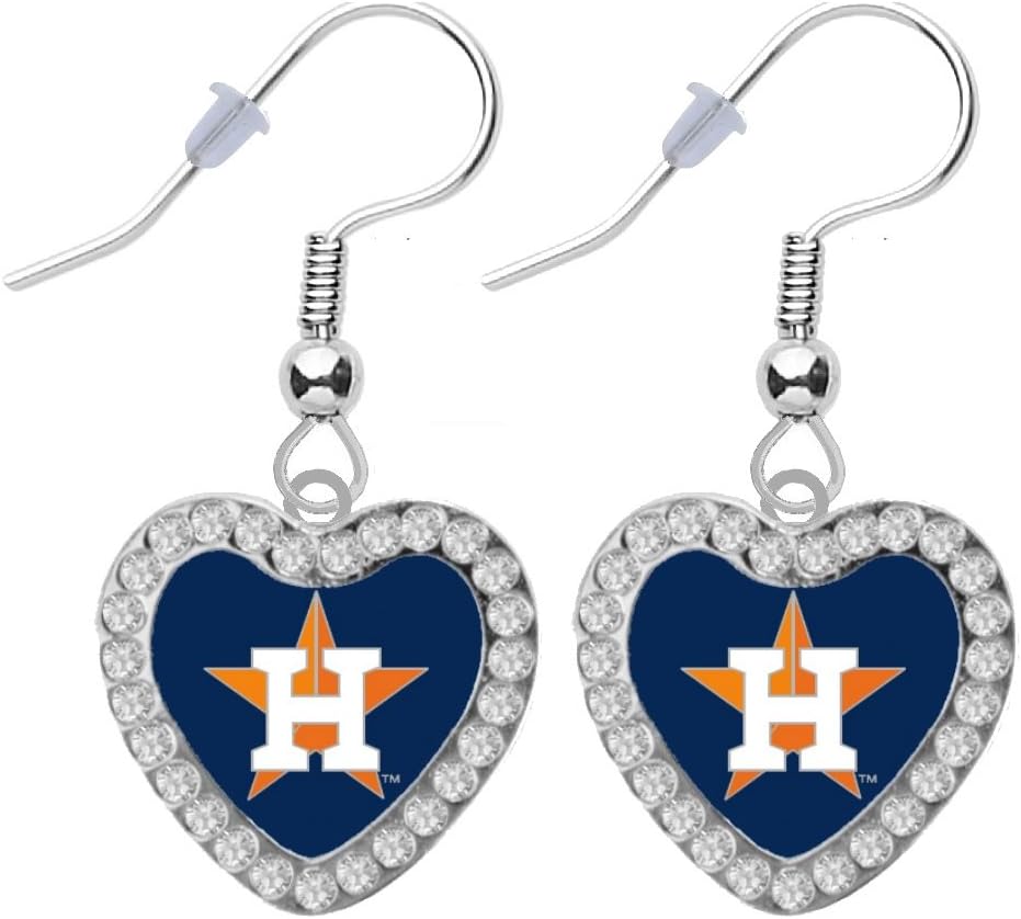 Baseball Crystal Heart Earrings Pierced