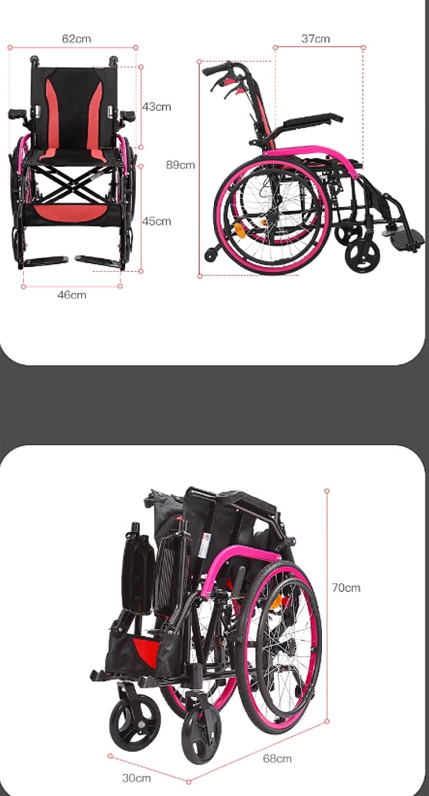 Silla de Ruedas de Viaje Ultraligera, Silla de Ruedas Activa Plegable y Ligera de Aluminio, sillas de Ruedas autopropulsadas para el hogar y los Viajes B
