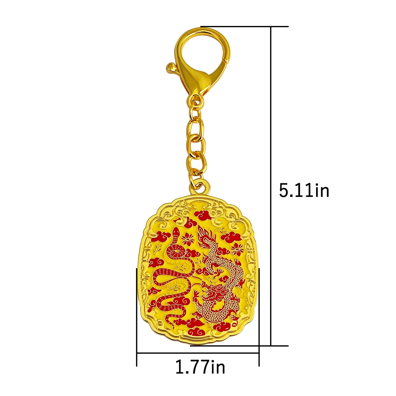 Llavero con dije de Feng Shui 2025, llavero de serpiente dragón rojo dorado