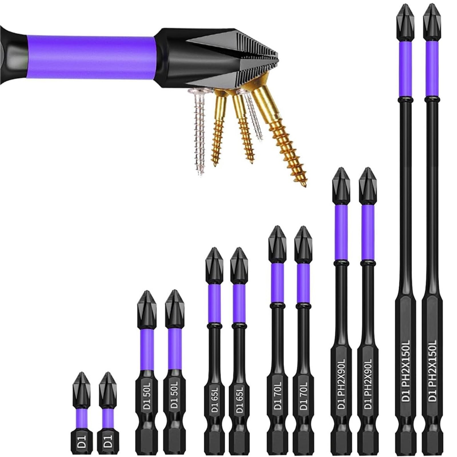 Screwdriver bits Magnetic Screwdriver Bits Non-Slip Shockproof Phillips Impact Hex Shank Alloy Steel Suitable for Power Tools(12pcs)