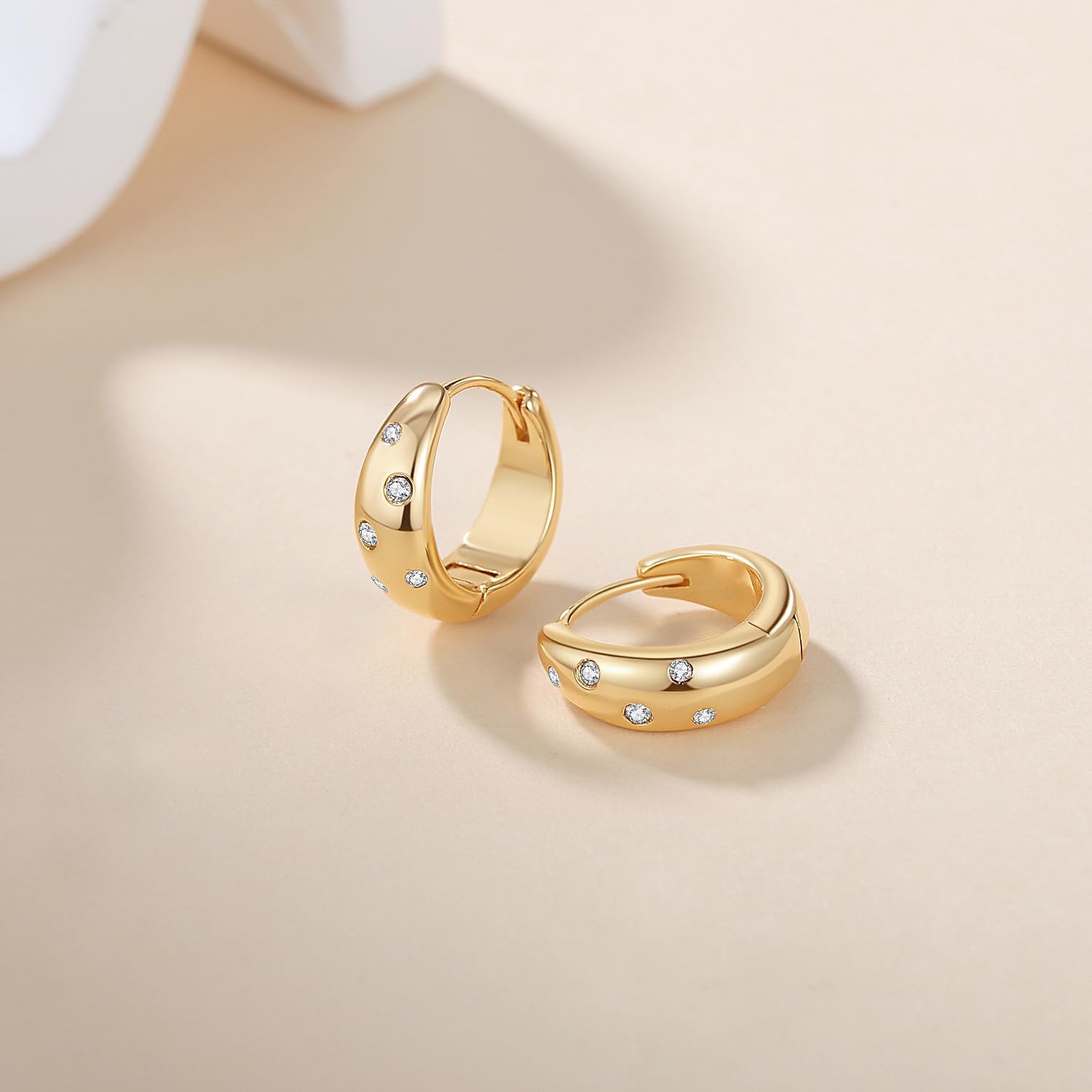 14K Gold Hoop Earrings for Womens Hoops Earrings Small Gold Hoop Earring with Cubic Zirconia Stones 14K Hoops Earring - Image 2