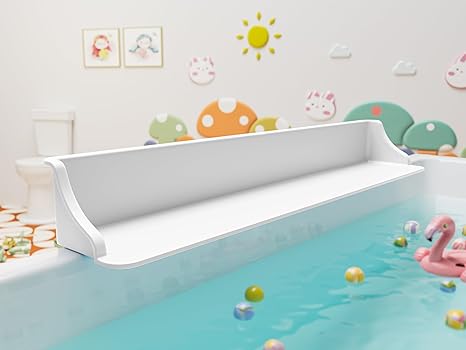 3-Ft Bathtub Splash Guard PlayPad with Strong Suction Cups, Toy Tray Caddy Holder Storage, No-Leak, Mess-Free Bath Time for Kids, White
