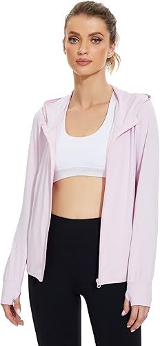 Gacaky Chaqueta con capucha para mujer, con protección solar UPF 50+, ligera, con cremallera completa, manga larga, para senderismo, rendimiento con