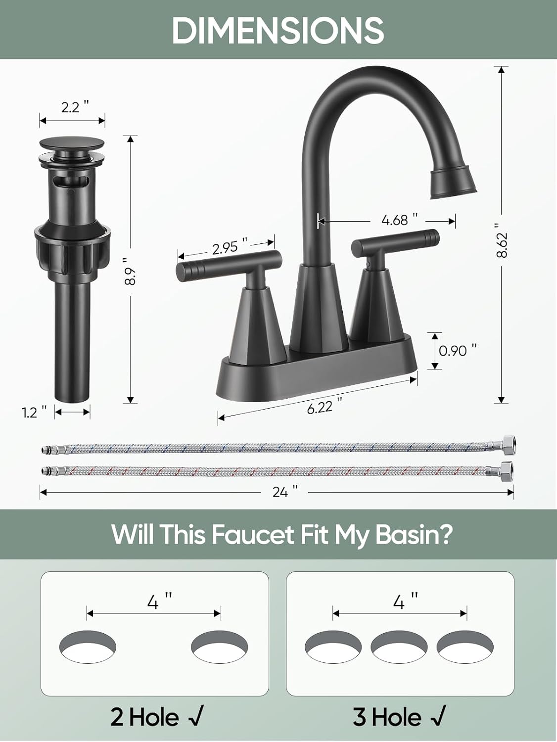 Cobbe Matte Black Bathroom Faucets, Centerset Bathroom Sink Faucet 4 Inch image 4