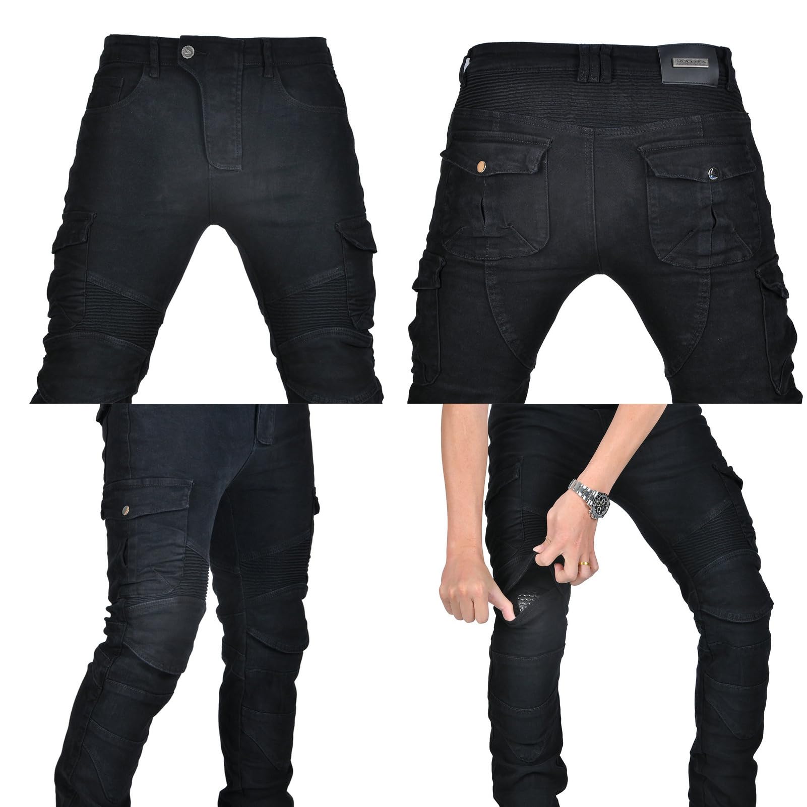 Pantalon de Moto Pantalon de Protection Homme Pantalon/Femme de Moto avec 2 Paires de Protections au Niveau des Hanches et des Genoux Coussinets Amovibles (Noir,XXL)