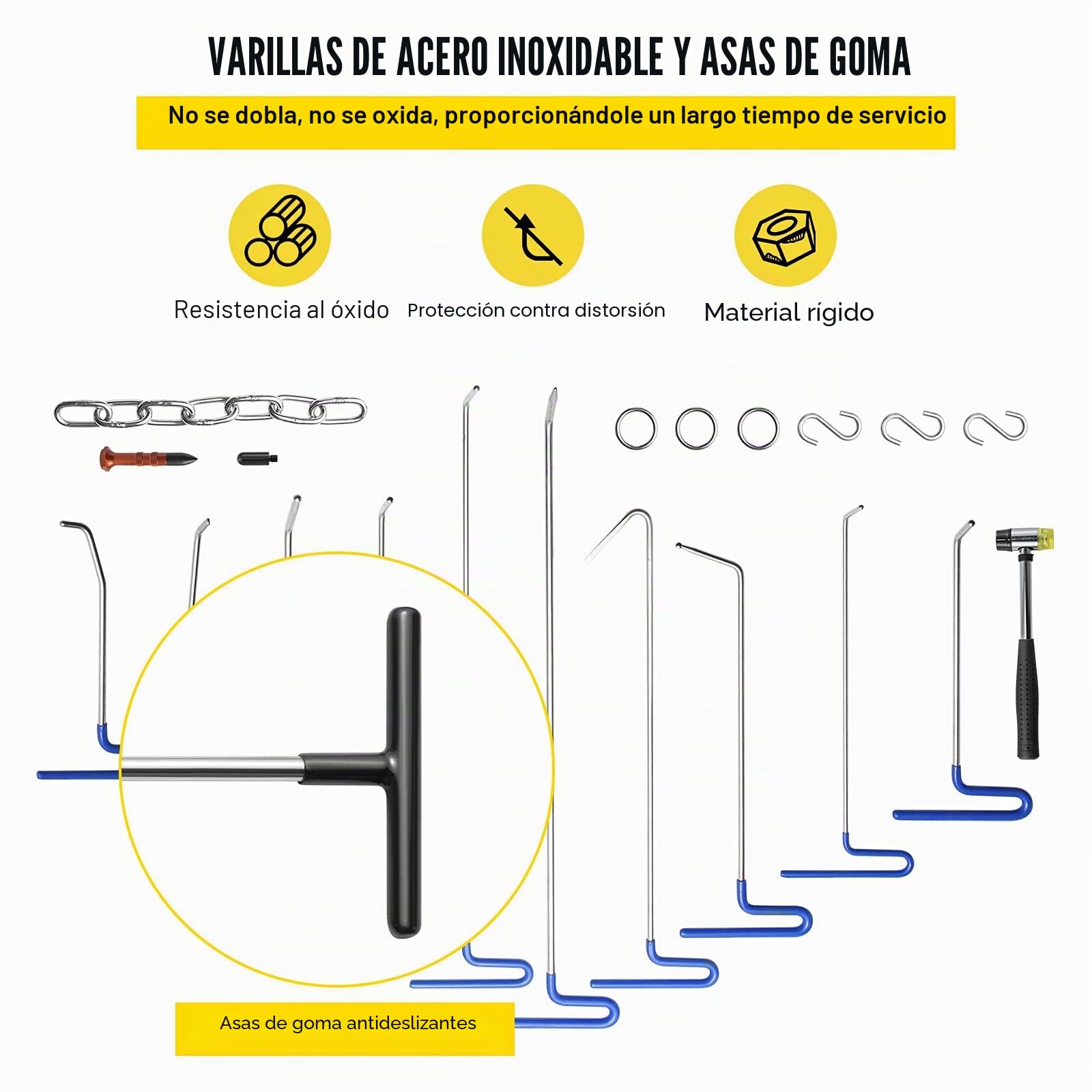 VEVOR Kit de eliminación de abolladuras sin Pintura 20 PCS Kit de Varilla de eliminación de abolladuras de carrocería de Acero Inoxidable con Bolsa para Mantenimiento de Taller de abolladuras Menores