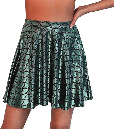 Miniatura 2 de GRAEEN Faldas de sirena con escamas de pescado, minifalda plisada acampanada brillante, falda plisada de cintura alta, falda de rendimiento para