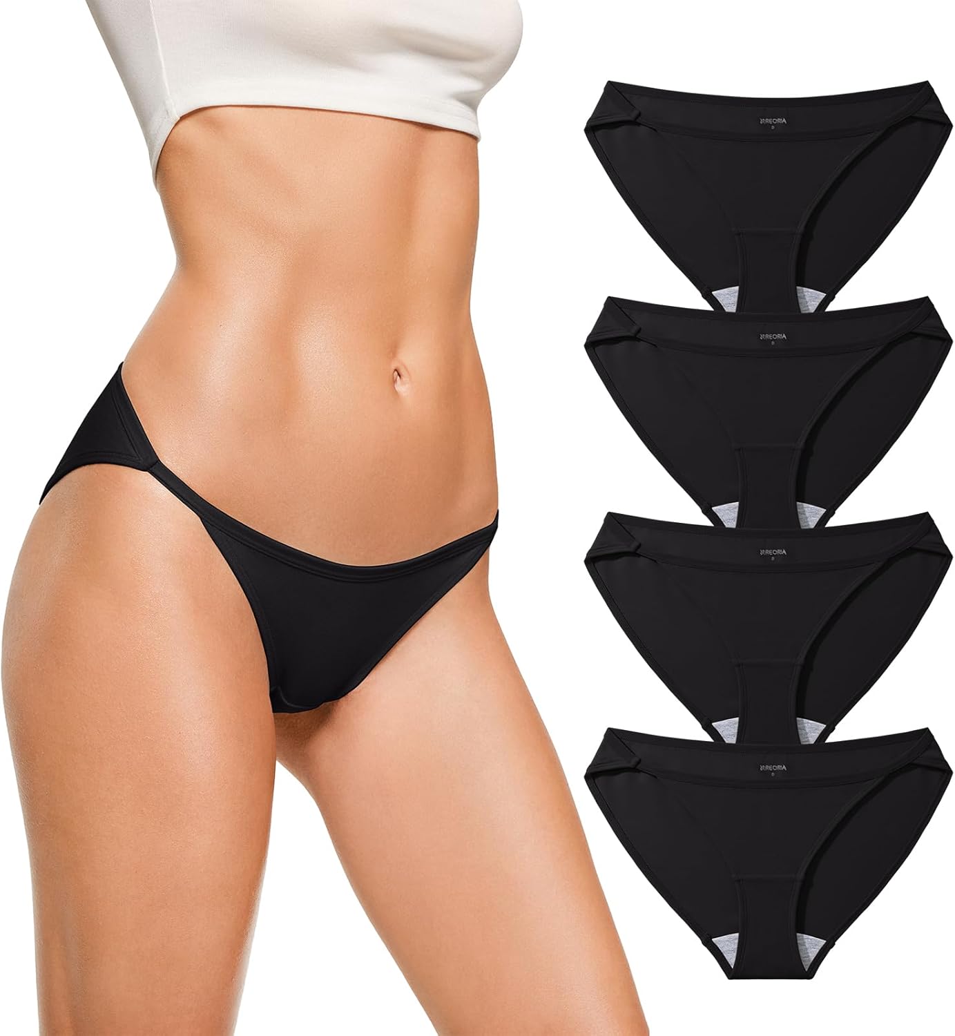 REORIA Sexy Cotton Underwear for Womens Cheeky High Cut String Bikini Panties 4 Pack