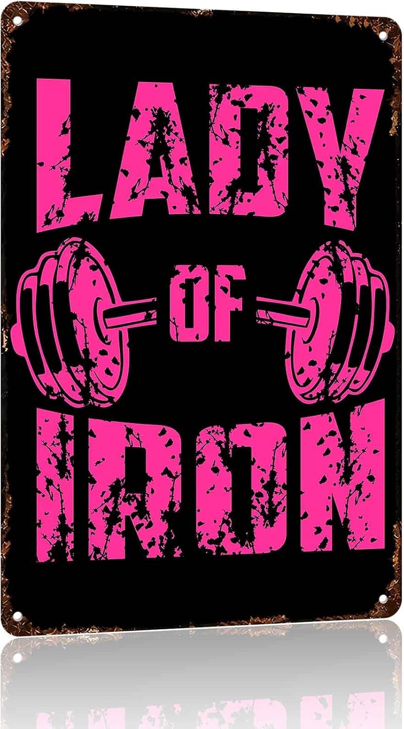 Lady Of Iron Dumbbell Fitness Metal Sign 8 x 12 Inch