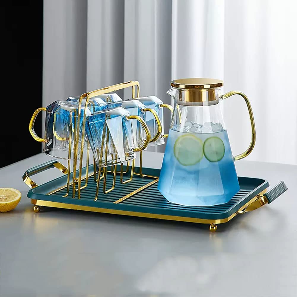 DESALAI Set of 6 Drinking Glasses 13oz Kitchen Glassware Set Drinkware with Kettle Rack Tray for Water Juice