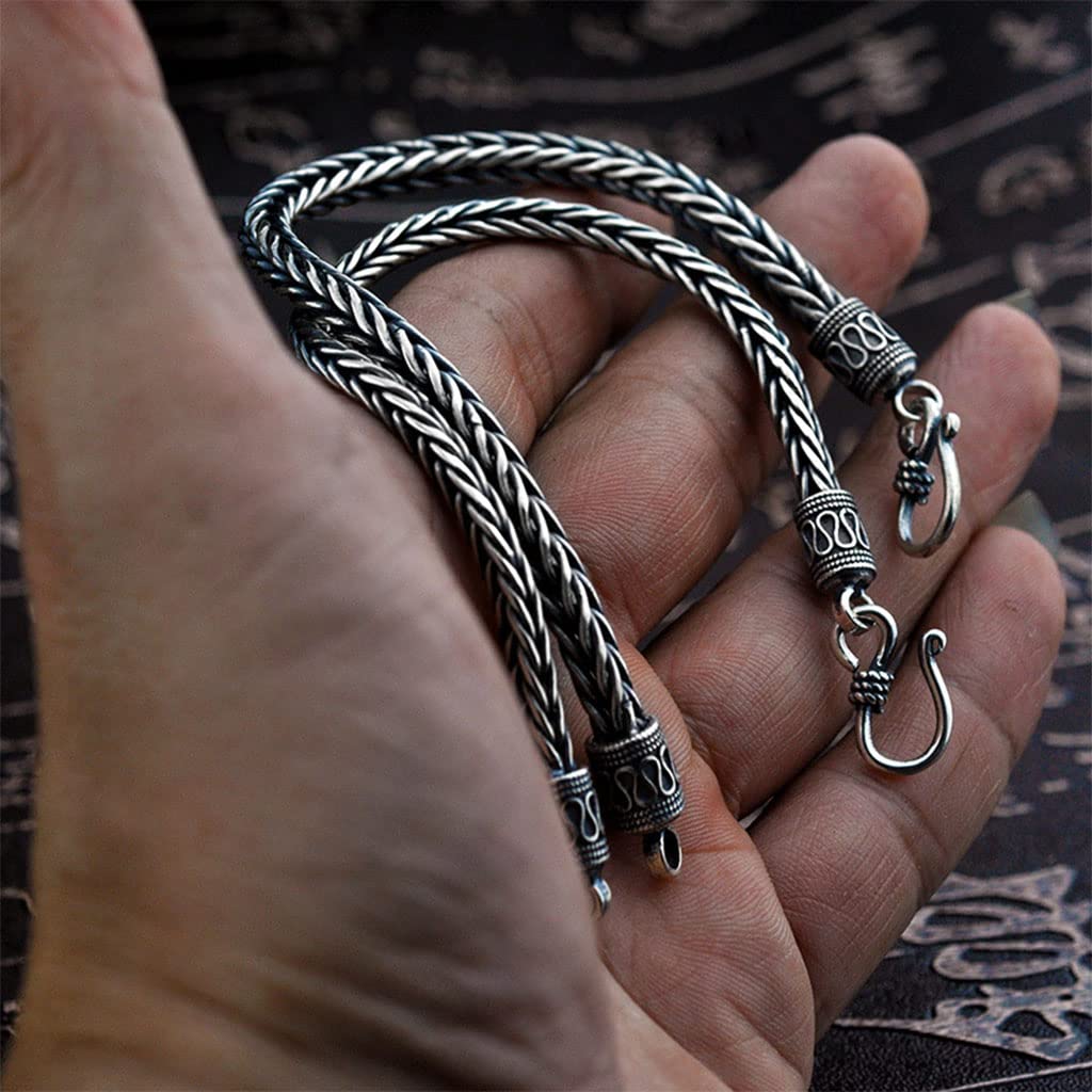 Herren 925 Sterling Silber Kiel Kettenarmband, Viking Jahrgang Geflochtenes Thai Silber Handgefertigte Amulett Manschettenkette, Gothic Punk Schmuck Geschenk