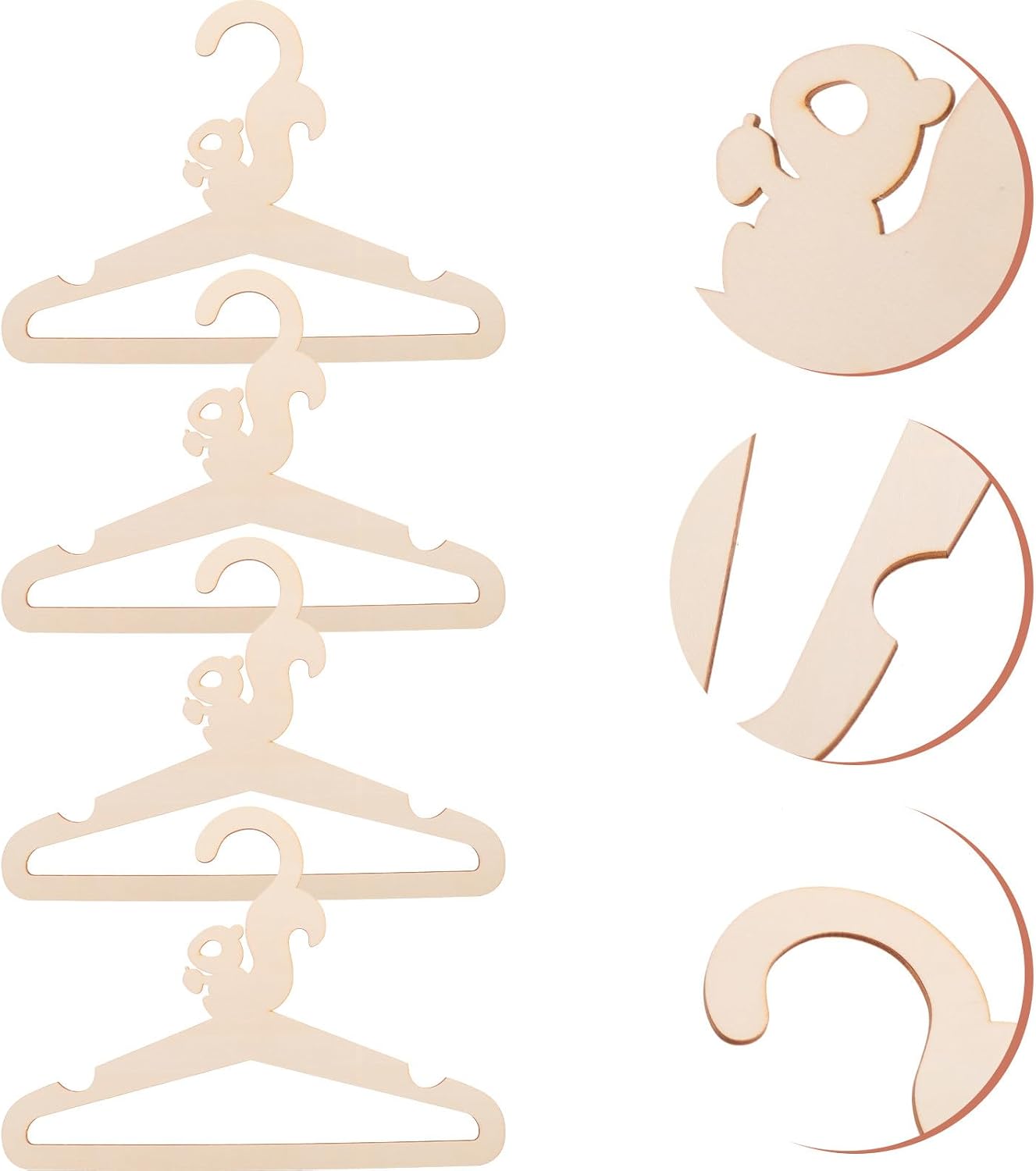 5pcs Wooden Animal Coat Hangers for Clothes, DIY Cartoon Squirrel Design, Childrens Wooden Hangers for Newborn Nursery Closet Organization