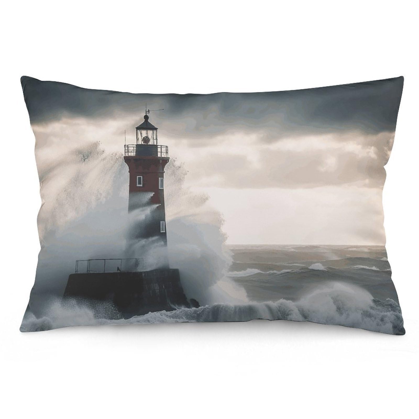 2 Pack Pillow Cases for Hair and Skin, Soft Breathable Pillow Case Covers with Hidden Zipper, Lighthouse in Storm Pillowcase 12 "x20 Pillow Covers for Sleeping Gift