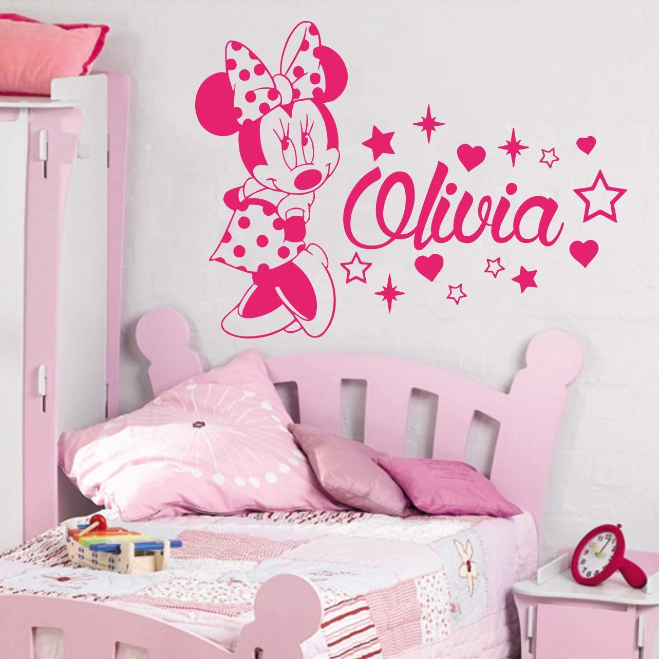Minnie Wall Decal Personalized Girls Name Baby Girl Name Nursery Wall Decor Personalized Custom Name Vinyl Wall Art Decal Sticker Teen Girls Name Bedroom Decor vs66