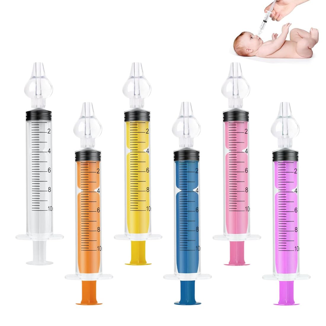 Pack of 6 Baby Nasal Wash Syringe 10ml, Nasal Aspirator for Babies, Snot for Babies, Safe and Comfortable, Portable Reusable Nasal Aspirator Nasal Irrigator, Baby Nasal Wash Syringe