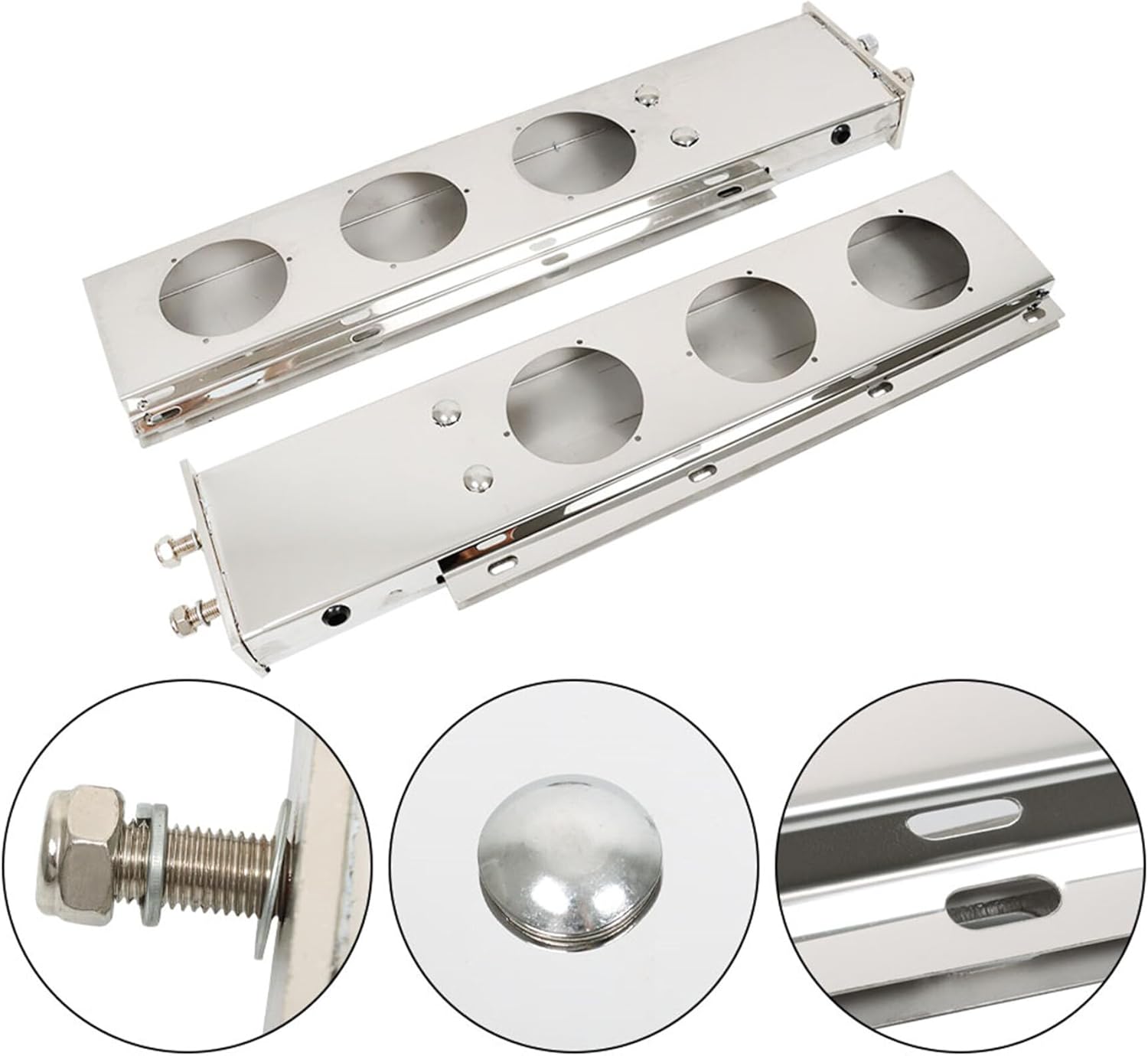 munirater 30 in Stainless Steel Mud Flap Hanger with Light Cutouts Spring Loaded 2 1/2 Pattern Replacement for Semi Trucks