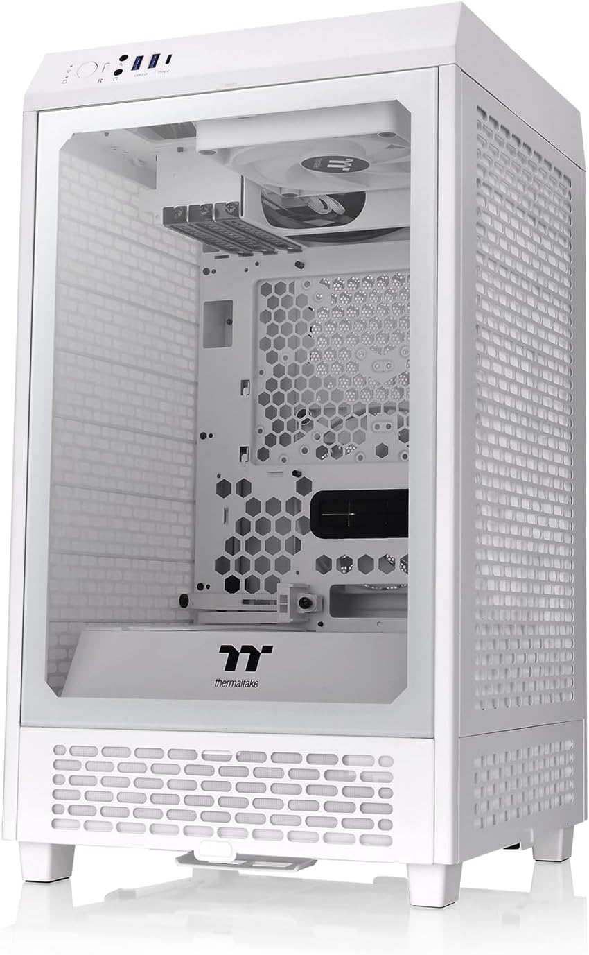 Thermaltake Tower 200 Snow Mini-ITX Computer Case; 2x140mm Pre-Installed White CT140 Fans; Supports GPU Length Up to 380mm; CA-1X9-00S6WN-00; White; 3 Year Warranty