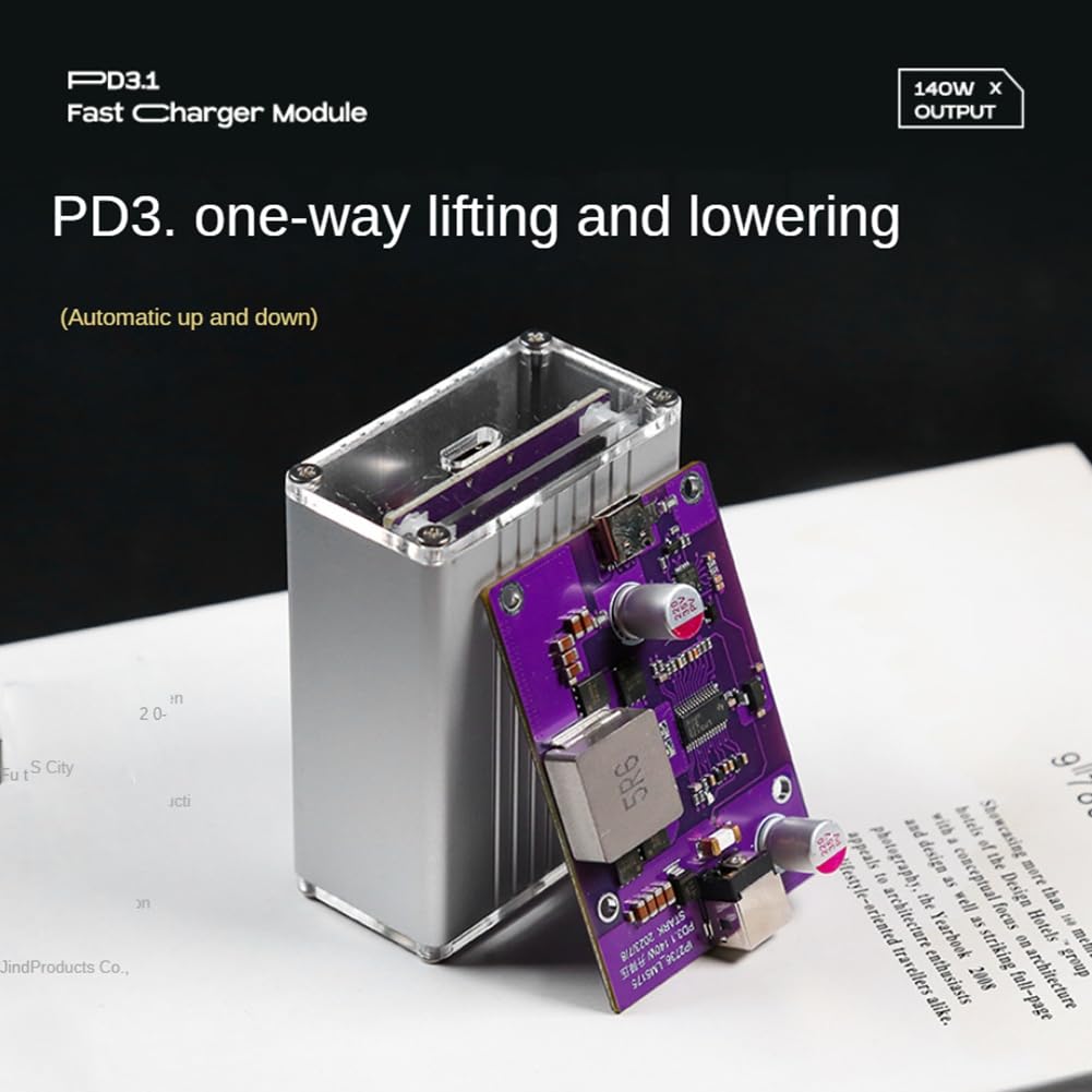 Grimmstr 140W Fast Charging Desktop Charger 12-32V Buck-Boost DC5.5X2.5mm to PD3.1 Conversion Module Type-C Output High Power, C1, Purple&Silver, 500453402A1