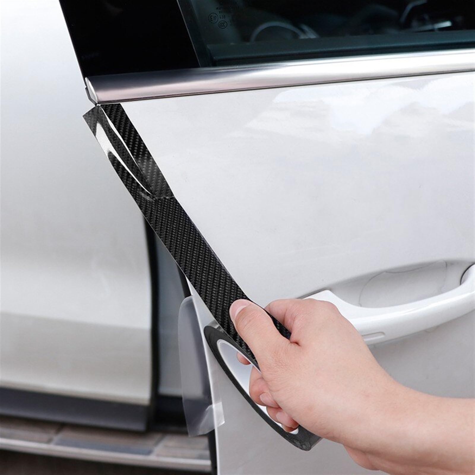 Tira Protectora de Parachoques Adhesivo de Fibra Carbono para Puerta Coche, 3/5 m, Tira Protectora para el umbral la del, Lateral, antiarañazos(5cmx3m)