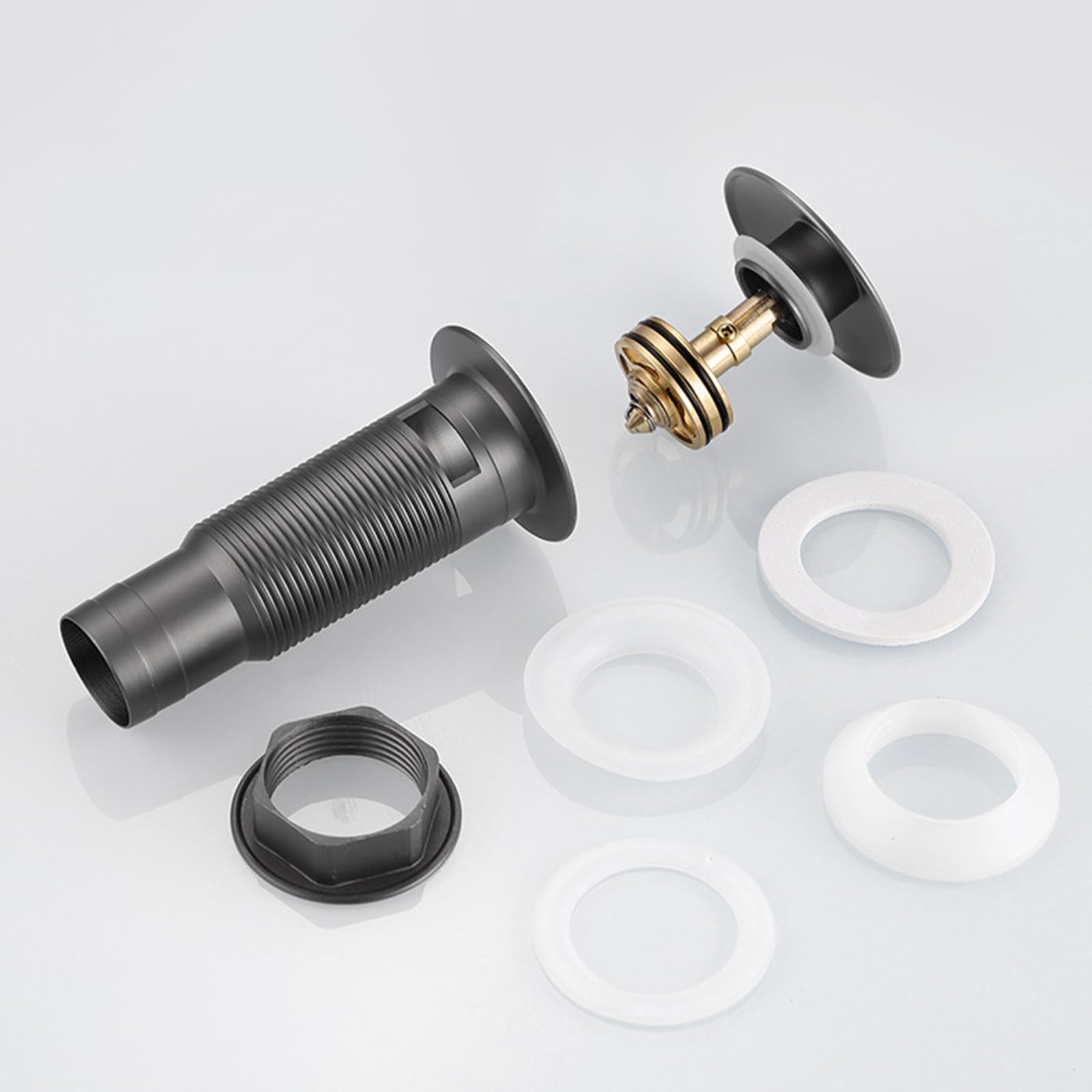 Piletta Lavandino Bagno Grigio Canna Di Fucile Piletta Click Clack Universale Piletta Lavabo Bagno Pop Up Scarico A Scomparsa Interamente In Rame, grigio Canna Di Fucile, Ci Sono Dei Buchi