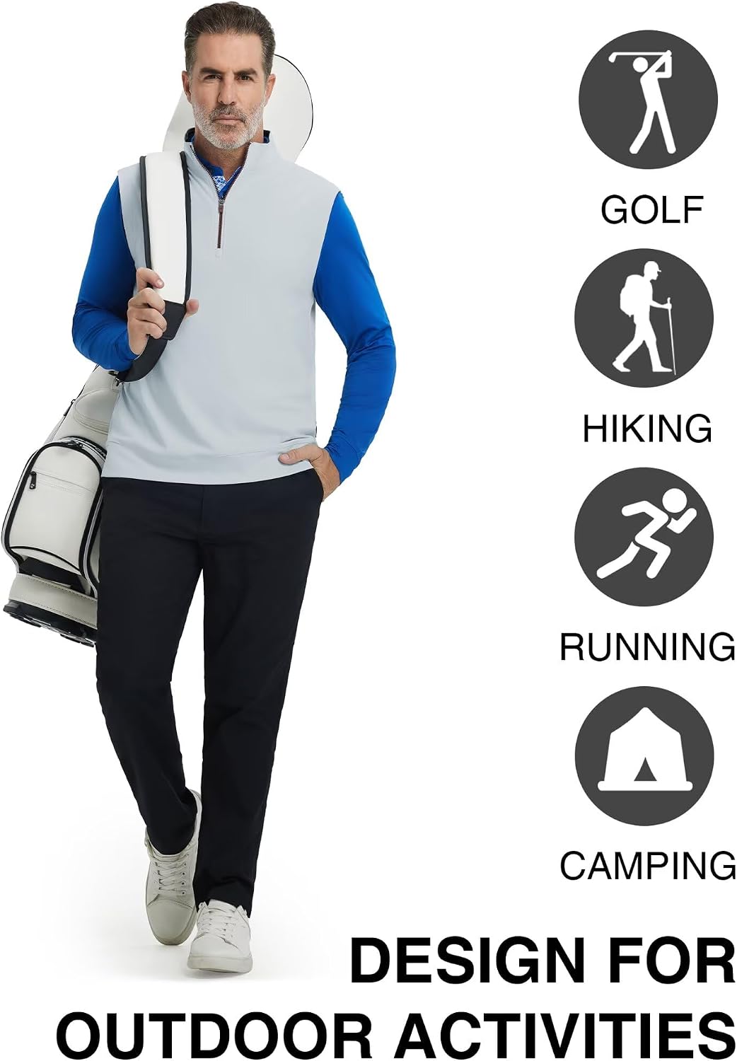 M MAELREG Men's Golf Vest Dry Fit Moisture Wicking Performance Sports Sleeveless Mens Lightweight Vest Pullover Quarter Zip