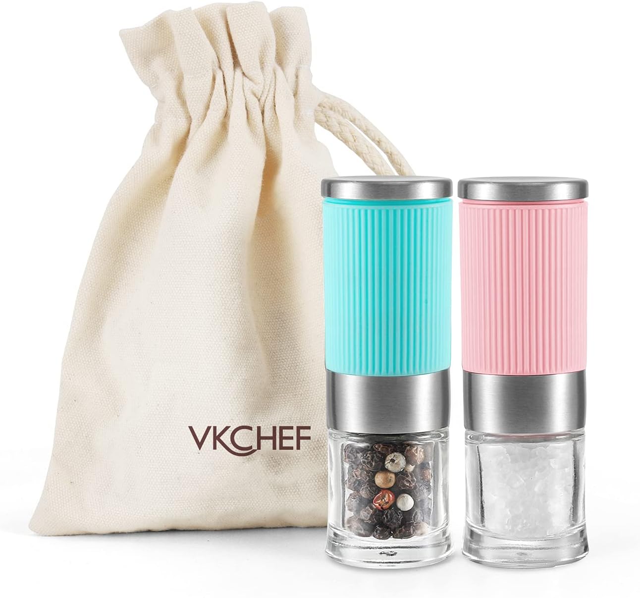 Vkchef ペッパーミル ミニ 岩塩 ミル 小さい ソルトミル 胡椒ミル こしょう 小型 セラミックミル 粗挽き調節可能 コショウ スパイスミル 手動 塩胡椒ミル 軽量 調味料ミル 卓上ミル 出張 旅行持ちやすい 携帯便利 2個 ギフト ついに再販開始