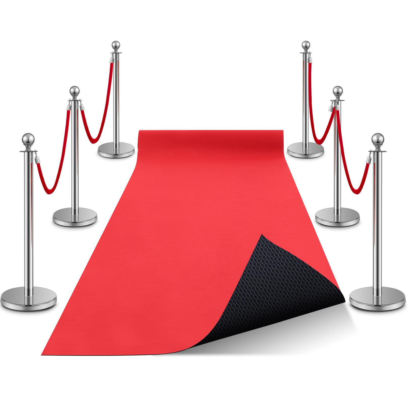 Therwen 6 Pieces Crowd Control Barriers Stainless Steel Stanchion Posts Queue Line Dividers and Red Carpet Runner 2.3 x 20 ft Red Carpet for Prom Crowds Outdoor Runner Rug