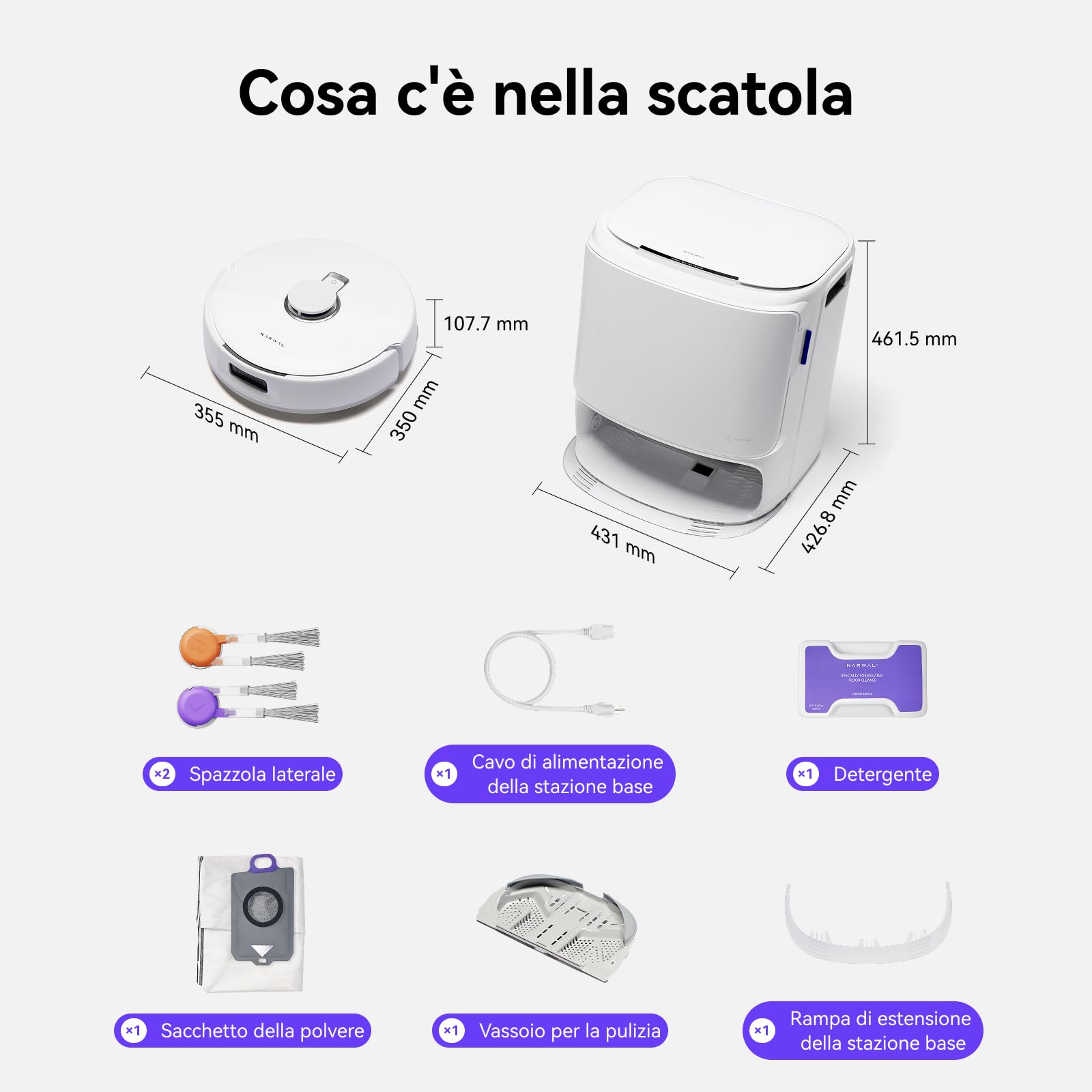 NARWAL Freo Z10 Robot Aspirapolvere e Lavapavimenti con Sistema Anti-Groviglio, 15.000Pa, Lavaggio 75°C, Asciugatura, Sollevamento Auto, Autosvuotamento, Evita Ostacoli, per Peli Animali
