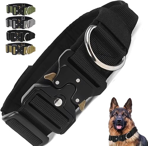 Collar táctico para perro con asa, resistente militar, grueso para perros medianos y grandes, hebilla de metal de liberación rápida, ajustable y